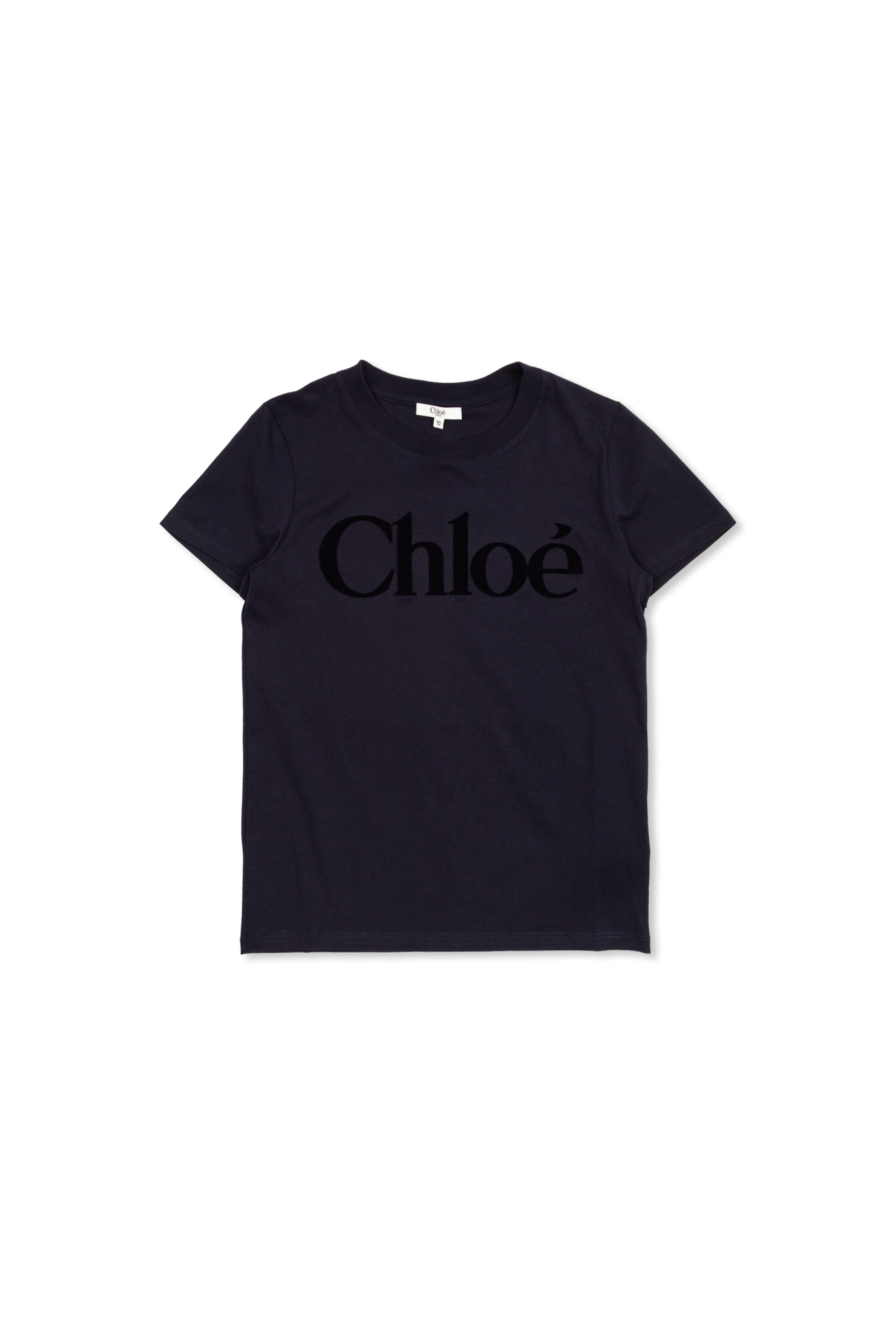 Chloe kidsTシャツ Navy blue T-shirt with a logo and velvety finish Chloé Kids